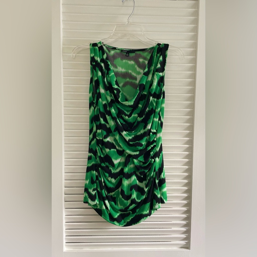 Chaus Green and Black Ruched Asymmetrical Tank Top